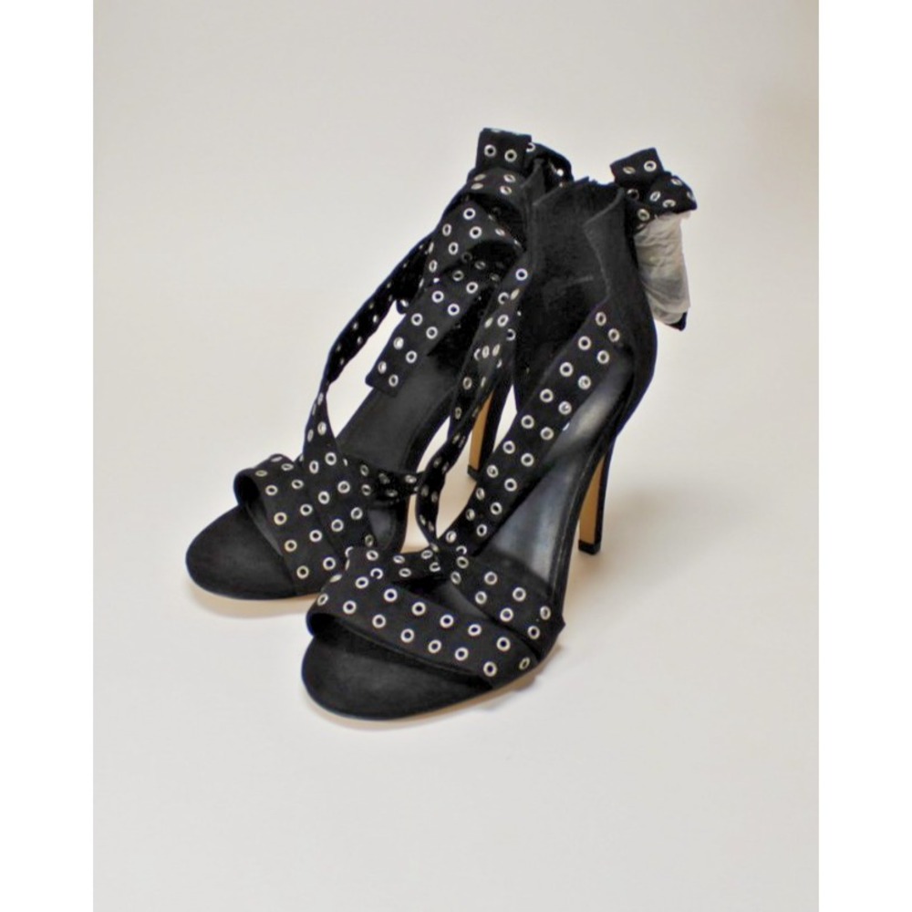Torrid Black Grommet Strap Heels Size 9 | Suede Zip Back Lace Up Whimsigoth